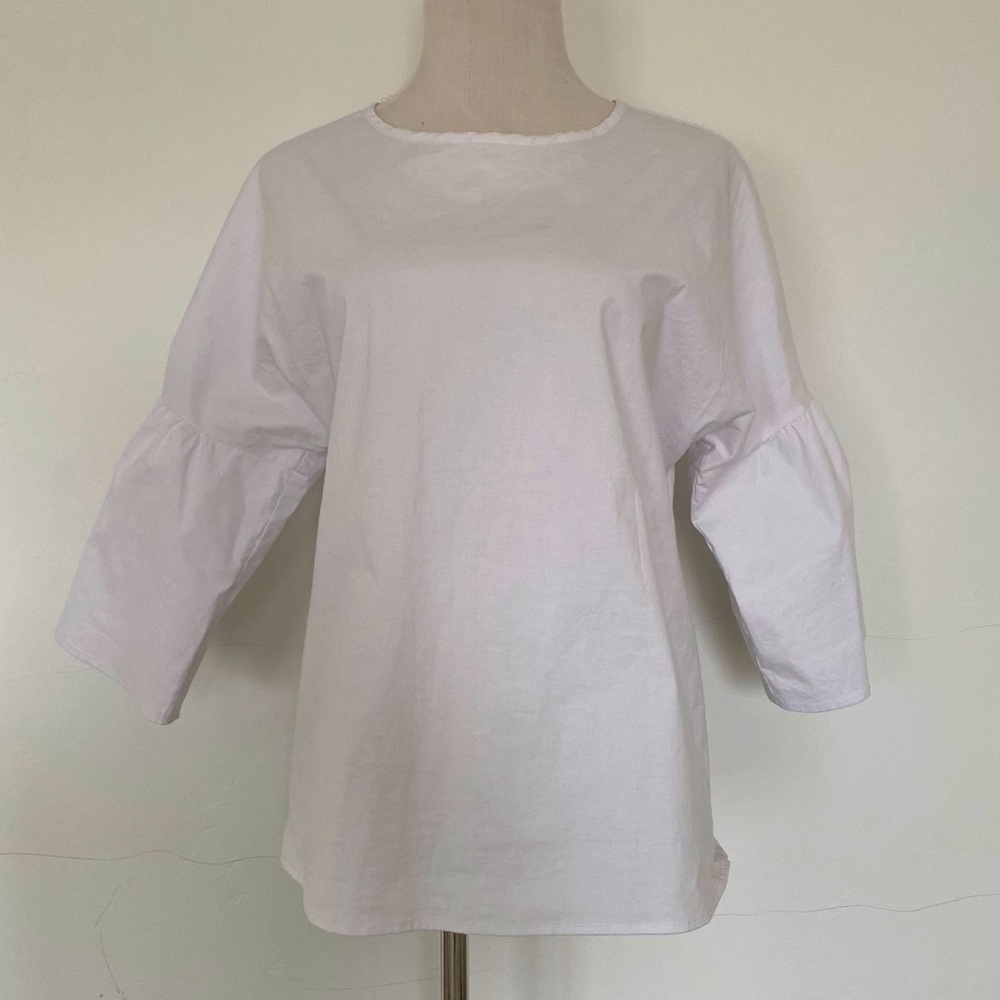 COMO VINTAGE White Bell Sleeve Blouse Top Cotton